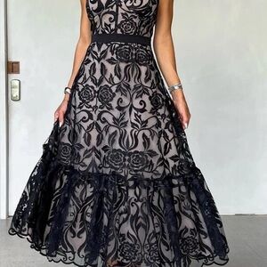 Mia Belle Hera Black Printed Sleeveless Midi Dress